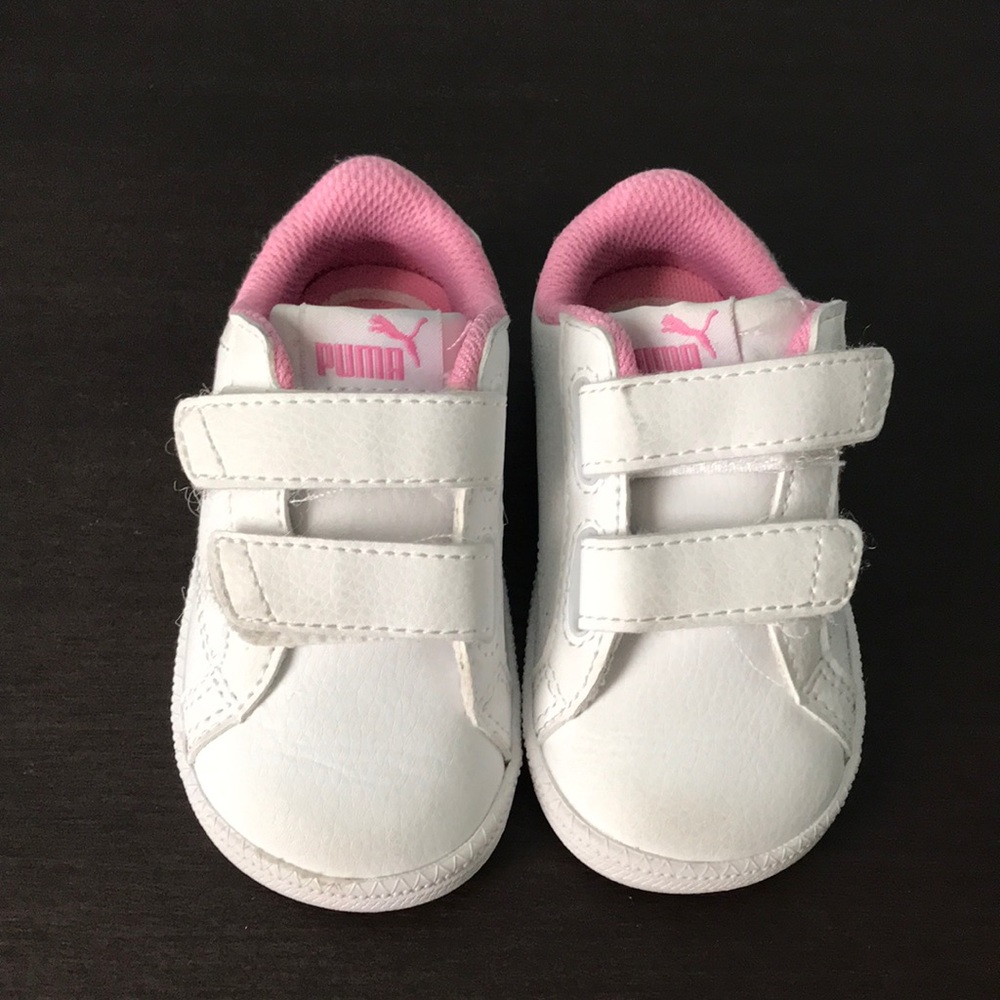 Size 4 pink and white pumas